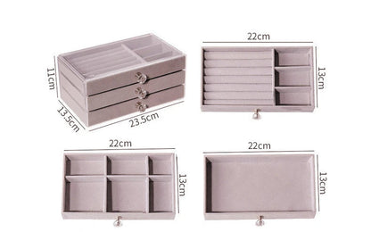 Velvet Crystal Charm 3-Drawer Acrylic Jewelry Box